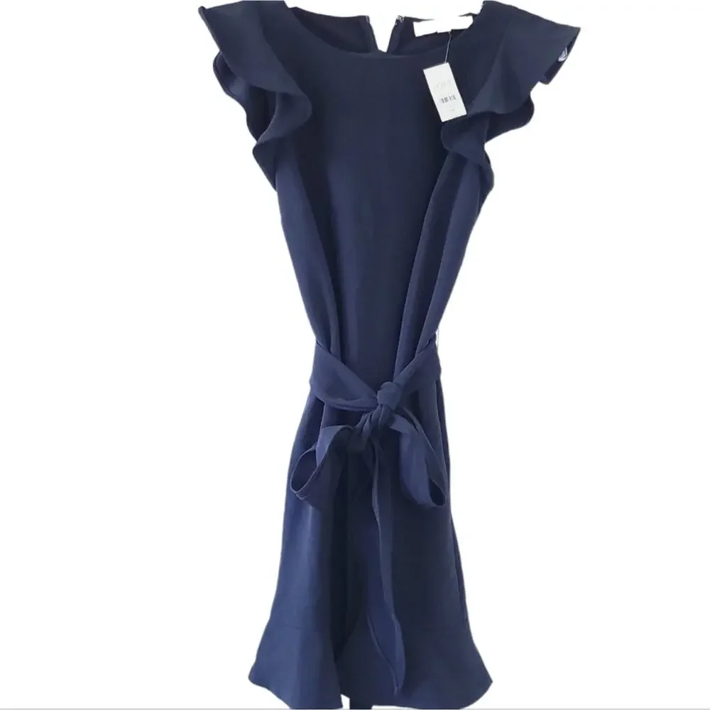 NEW Loft Dress Black Size 0P Short Sleeve, Ruffle, Front Tie Career Casual Dress - Picture 1 of 6